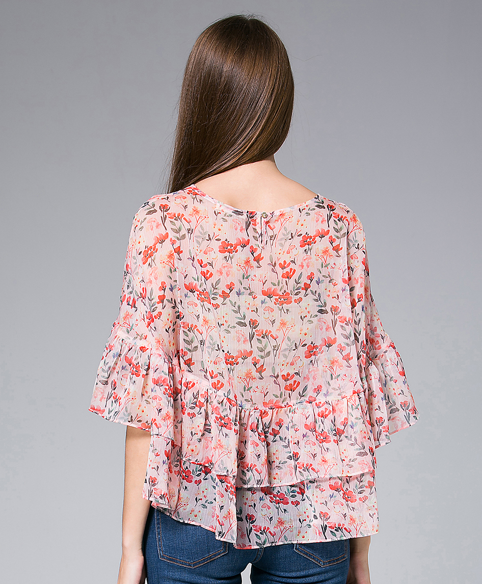 Tops - Flowers Printed silk Chiffon top